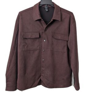 Forever 21 Men's Chocolate Brown Snap Button Faux Suede Men's Jacket Large